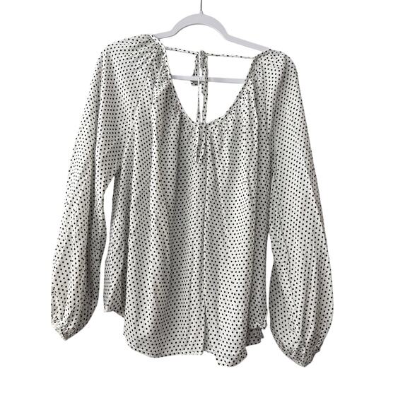 Andree by Unit Women's Polk a Dot Long Sleeve V-Neck Back Tie Top Large New NWT - Picture 2 of 6